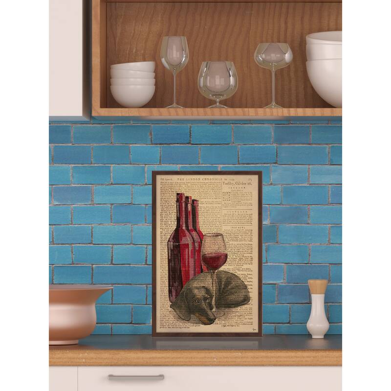 'Weiner Dog Wine II' Framed Painting Print