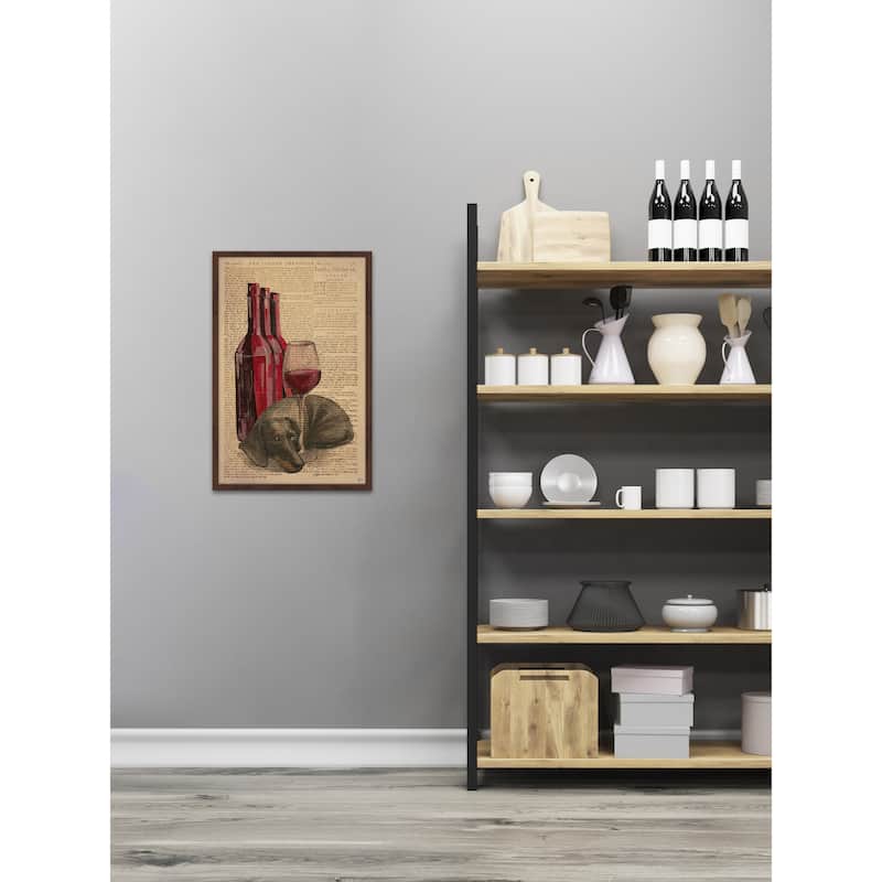 'Weiner Dog Wine II' Framed Painting Print