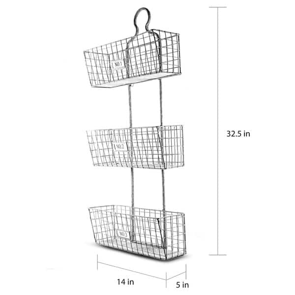 American Art Decor Three Tier Storage Wire Baskets Wall Three Tier Storage Wire Baskets Wall
