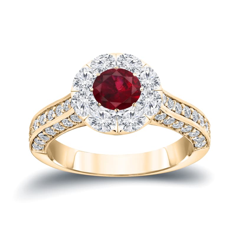 Auriya 1/2ct Red Ruby and 1 1/4ct TDW Diamond Halo Engagement Ring 14k Gold (H-I, I1-I2)