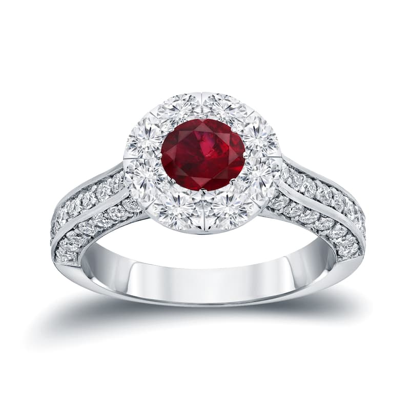 Auriya 1/2ct Red Ruby and 1 1/4ct TDW Diamond Halo Engagement Ring 14k Gold (H-I, I1-I2)