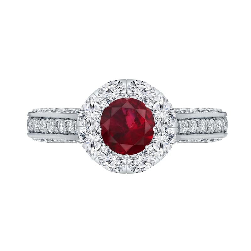 Auriya 1/2ct Red Ruby and 1 1/4ct TDW Diamond Halo Engagement Ring 14k Gold (H-I, I1-I2)
