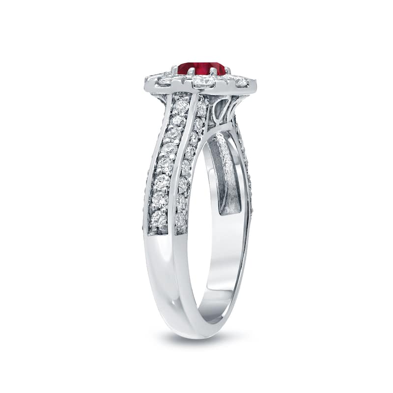 Auriya 1/2ct Red Ruby and 1 1/4ct TDW Diamond Halo Engagement Ring 14k Gold (H-I, I1-I2)