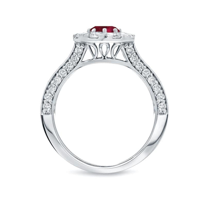 Auriya 1/2ct Red Ruby and 1 1/4ct TDW Diamond Halo Engagement Ring 14k Gold (H-I, I1-I2)