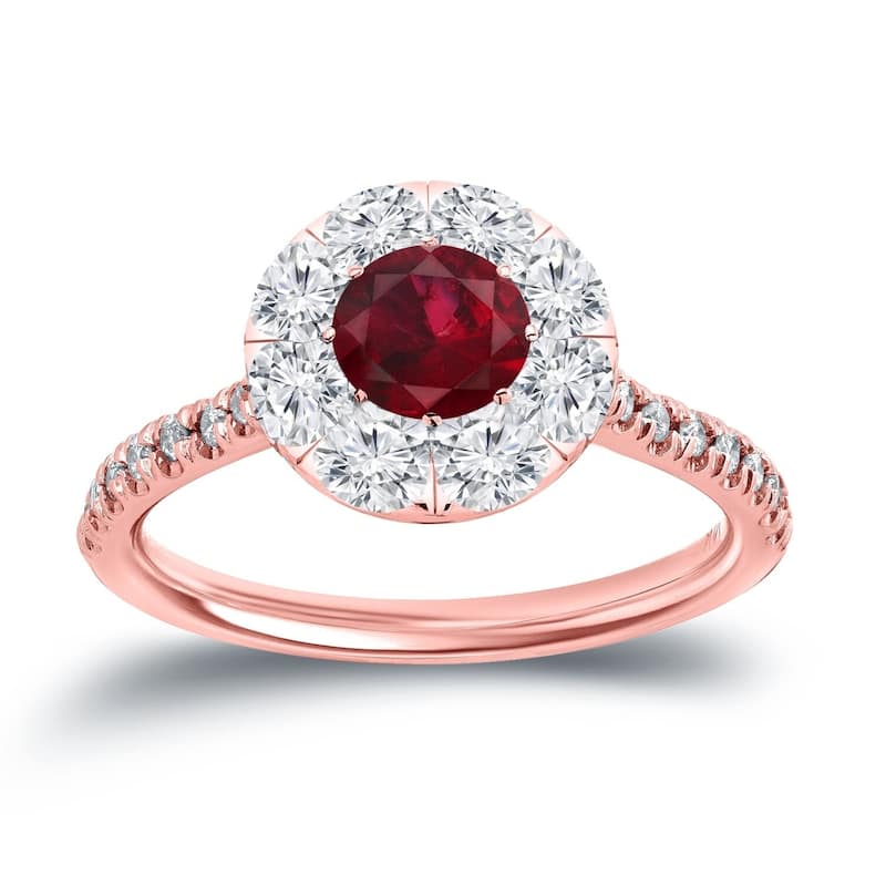 Auriya 1/2ct Red Ruby and 3/5ct TDW Diamond Halo Engagement Ring 14k Gold - 4 - Rose