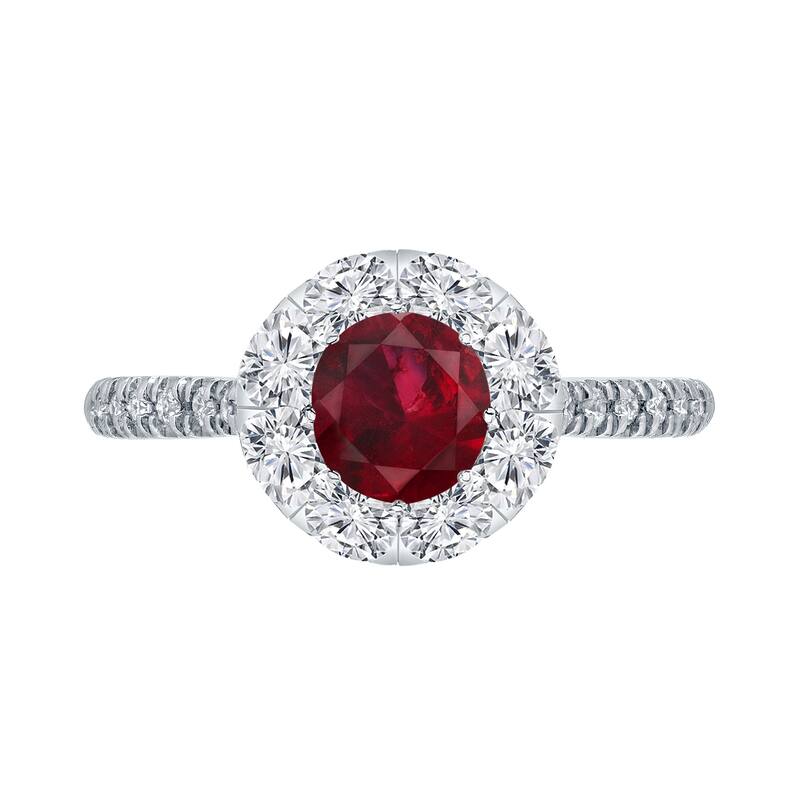 Auriya 1/2ct Red Ruby and 3/5ct TDW Diamond Halo Engagement Ring 14k Gold
