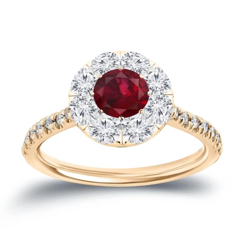 Auriya 1/2ct Red Ruby and 3/5ct TDW Diamond Halo Engagement Ring 14k Gold - 4 - Yellow