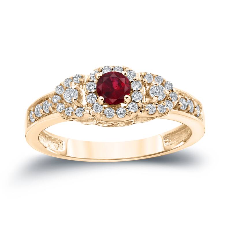 Auriya 1/5ct Red Ruby and 1/10ct TDW Diamond Halo Engagement Ring 14k Gold