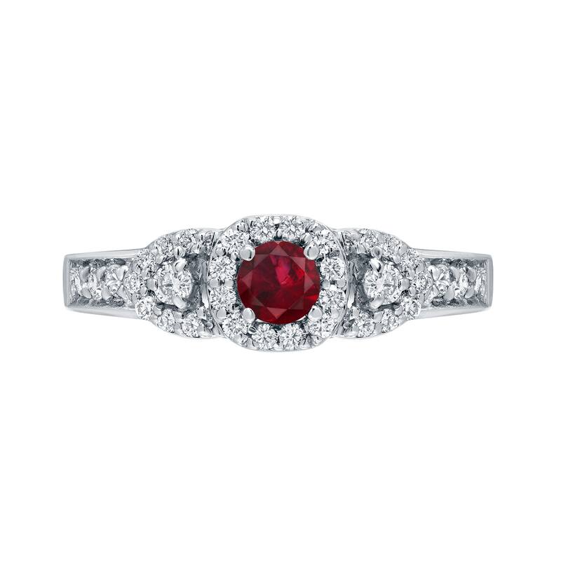 Auriya 1/5ct Red Ruby and 1/10ct TDW Diamond Halo Engagement Ring 14k Gold