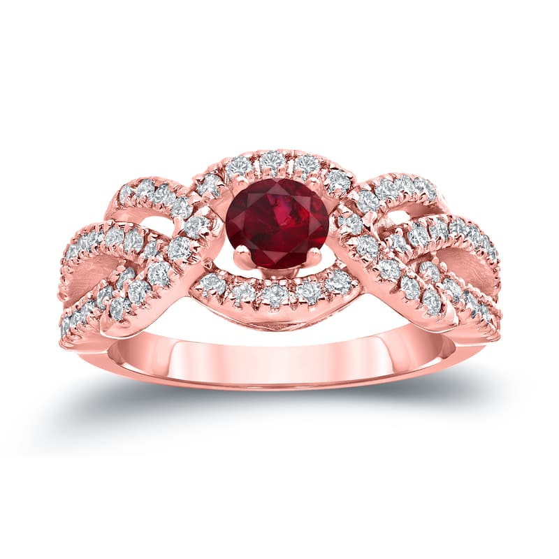14k Gold 2/5ct Ruby and 3/5ct TDW Diamond Engagement Ring by Auriya