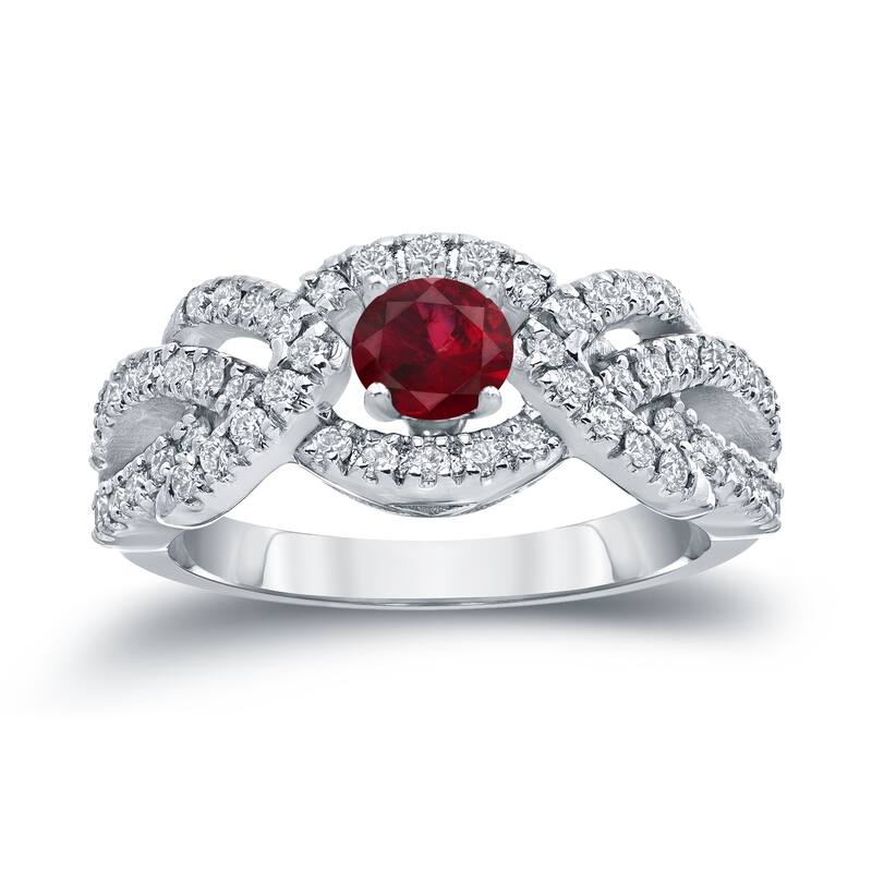 14k Gold 2/5ct Ruby and 3/5ct TDW Diamond Engagement Ring by Auriya