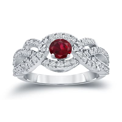 14k Gold 2/5ct Ruby and 3/5ct TDW Diamond Engagement Ring by Auriya