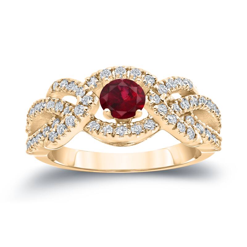14k Gold 2/5ct Ruby and 3/5ct TDW Diamond Engagement Ring by Auriya