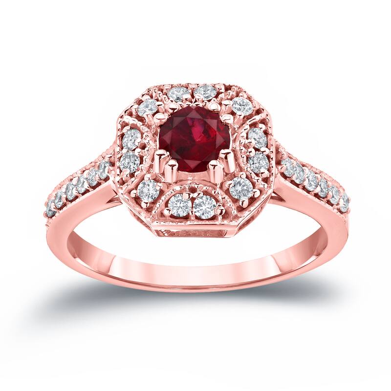 14k Gold 1/2ct Ruby and 1/3ct TDW Diamond Cluster Engagement Ring by Auriya