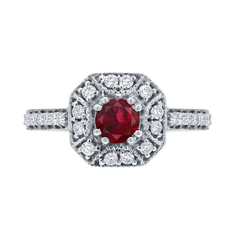 14k Gold 1/2ct Ruby and 1/3ct TDW Diamond Cluster Engagement Ring by Auriya