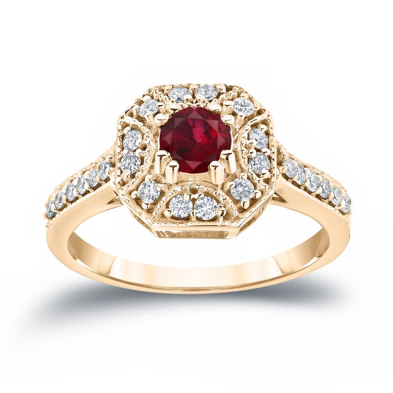 14k Gold 1/2ct Ruby and 1/3ct TDW Diamond Cluster Engagement Ring by Auriya