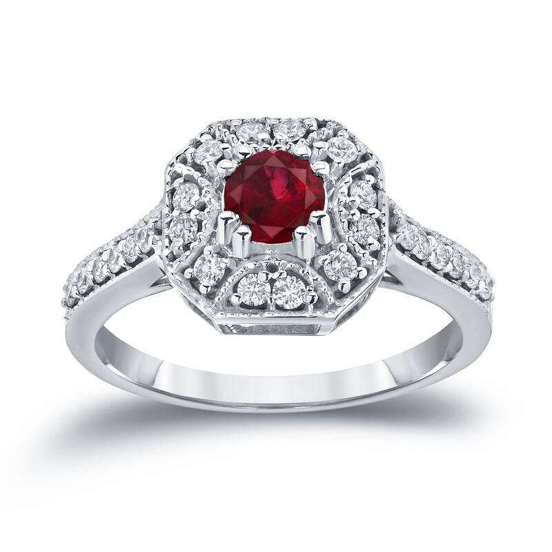 14k Gold 1/2ct Ruby and 1/3ct TDW Diamond Cluster Engagement Ring by Auriya