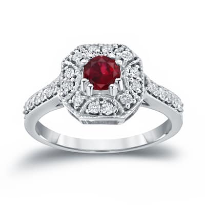 14k Gold 1/2ct Ruby and 1/3ct TDW Diamond Cluster Engagement Ring by Auriya