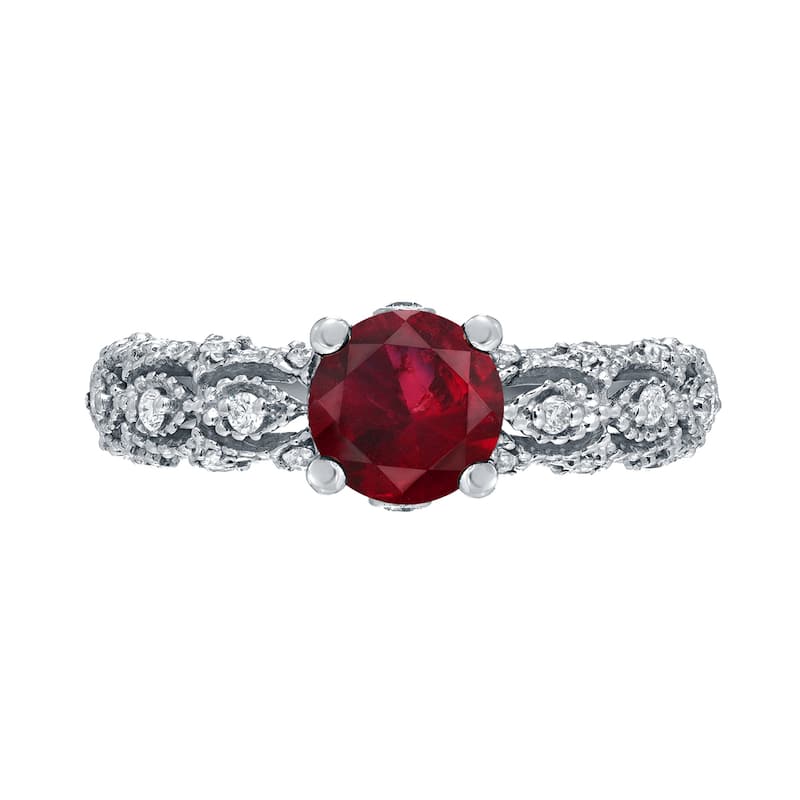 Auriya Vintage 1ct Red Ruby 1/4ctw Diamond Engagement Ring 14k Gold