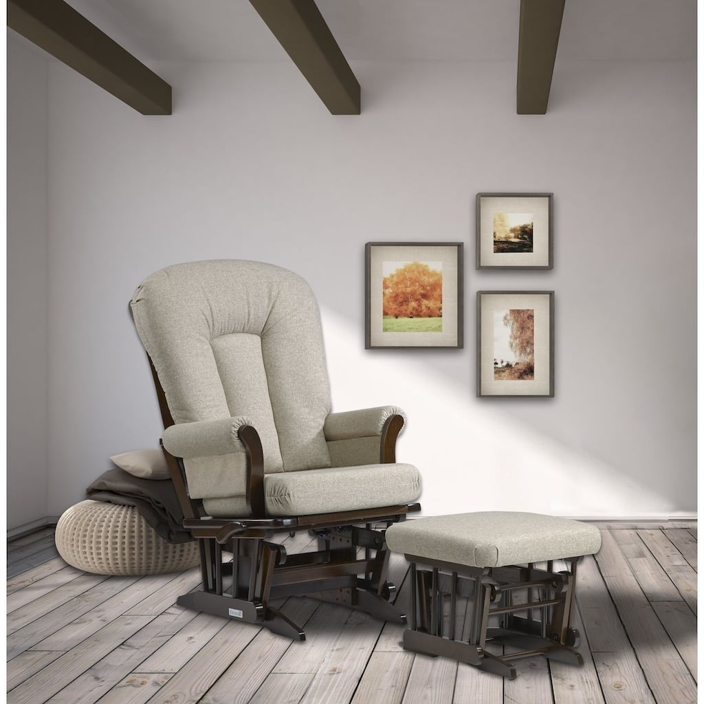 Dutailier Harvest Beige Multiposition Reclining Sleigh Glider and nursing ottoman set