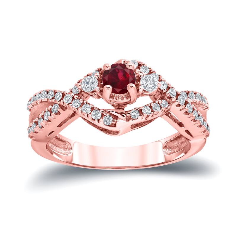 14k Gold 1/5ct Ruby and 1/3ct TDW Diamond Engagement Ring by Auriya