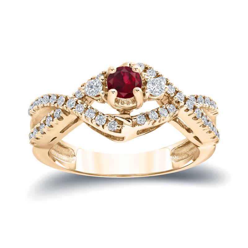 14k Gold 1/5ct Ruby and 1/3ct TDW Diamond Engagement Ring by Auriya