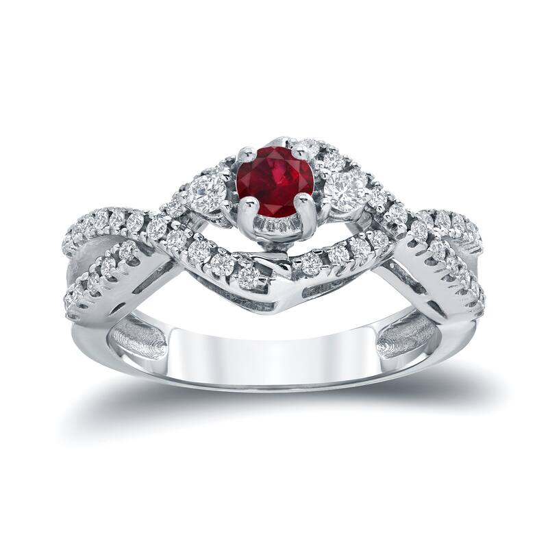 14k Gold 1/5ct Ruby and 1/3ct TDW Diamond Engagement Ring by Auriya