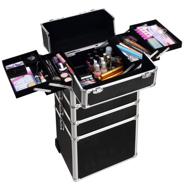 4-in-1 Interchangeable Black Aluminum Rolling Makeup Case. Opens flyout.
