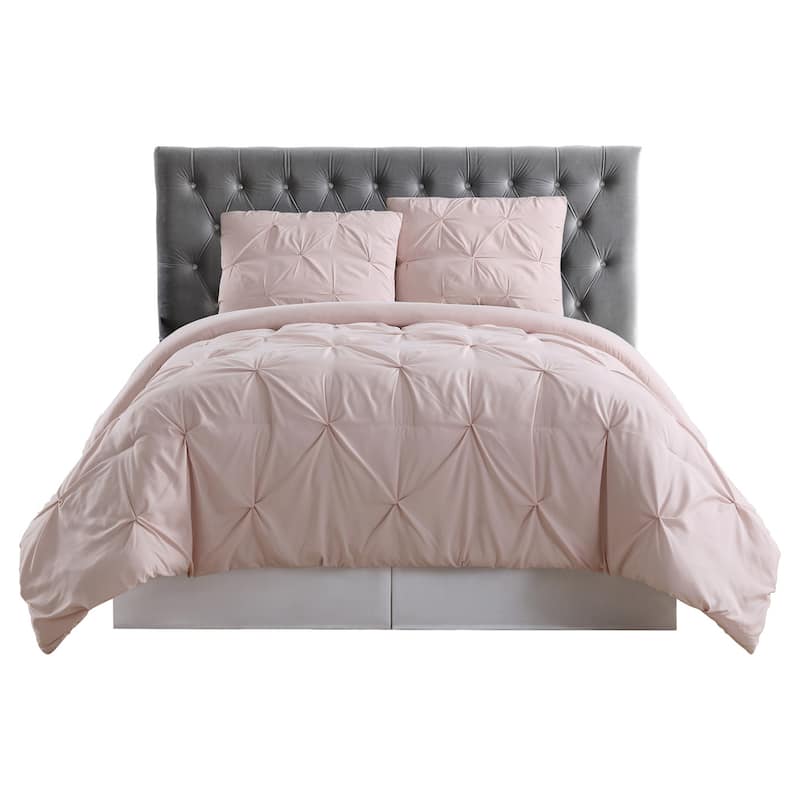 Truly Soft Pinch Pleat Solid 3-piece Microfiber Comforter Set