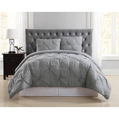 Truly Soft Pinch Pleat Solid 3-piece Microfiber Comforter Set