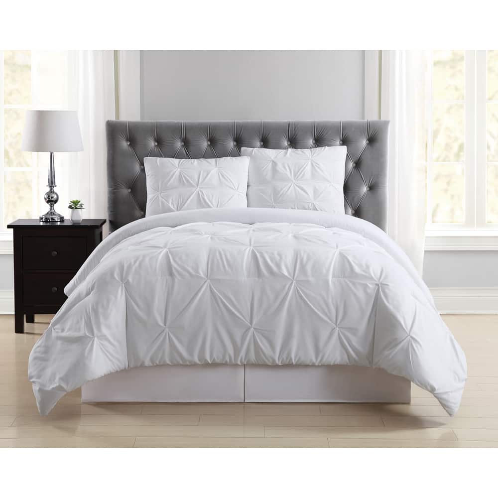 Truly Soft Pinch Pleat Solid 3-piece Microfiber Comforter Set