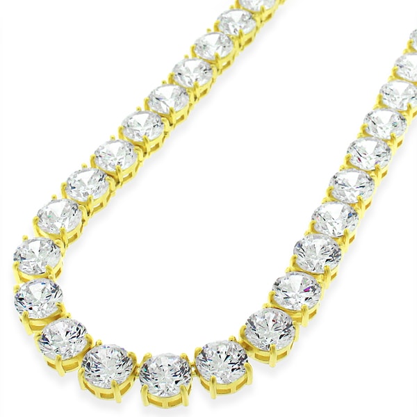 Shop Sterling Silver 7mm Tennis Chain Crystal Clear CZ Stone Iced .925 Yellow Gold Necklace 20 ...