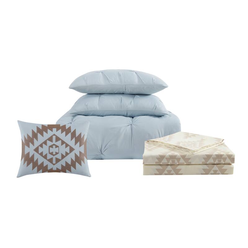 Truly Soft Pinch Pleat 8 Piece Bed in a Bag with Kilim Printed Sheets