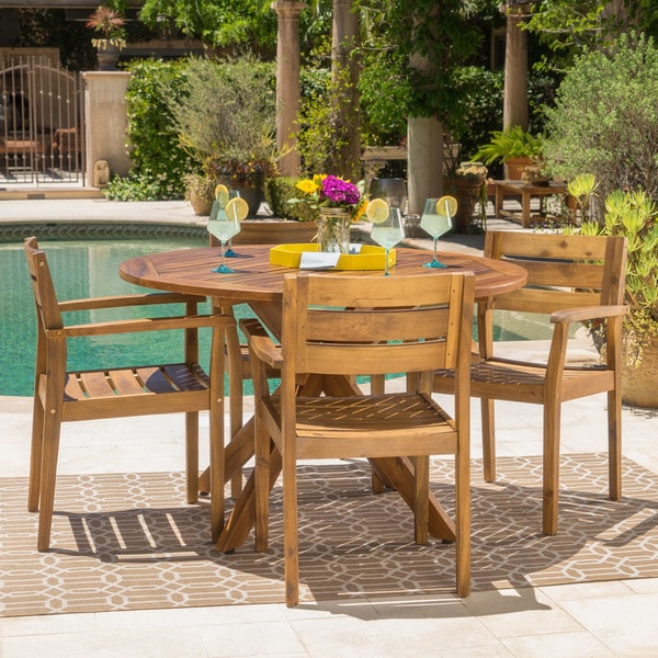 Acacia wood patio discount table and chairs