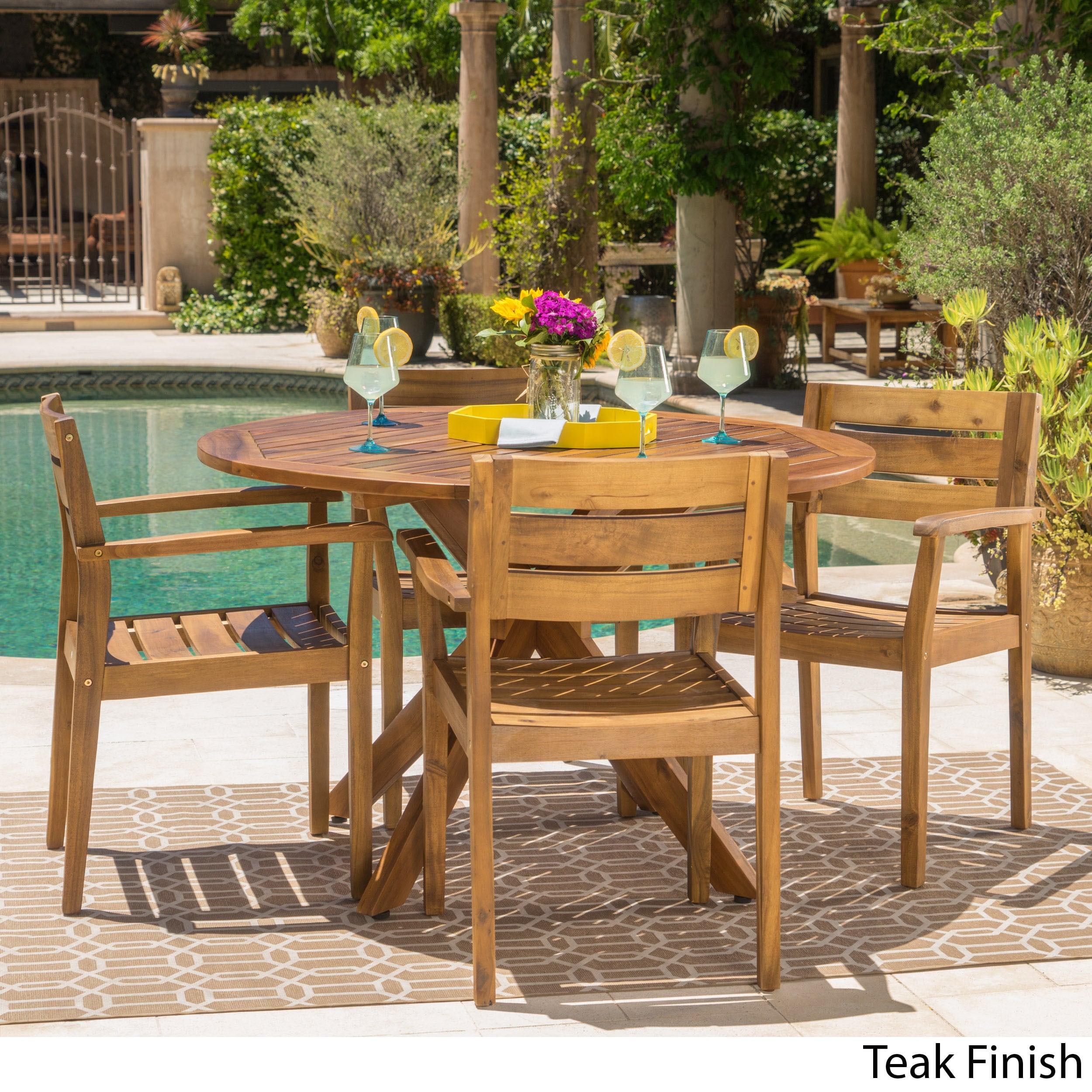 Shop Stamford Outdoor 5 Piece Round Acacia Wood Dining Set By