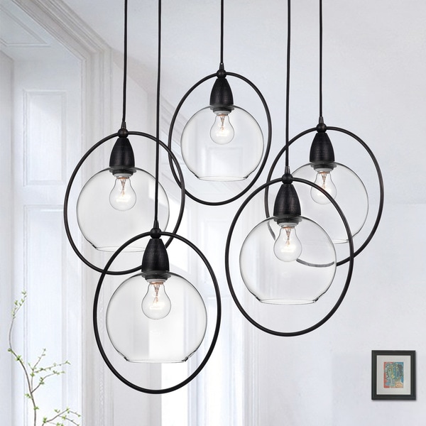 Shop Luna Antique Black 5-Light Clear Glass Globe Iron Loop Pendant