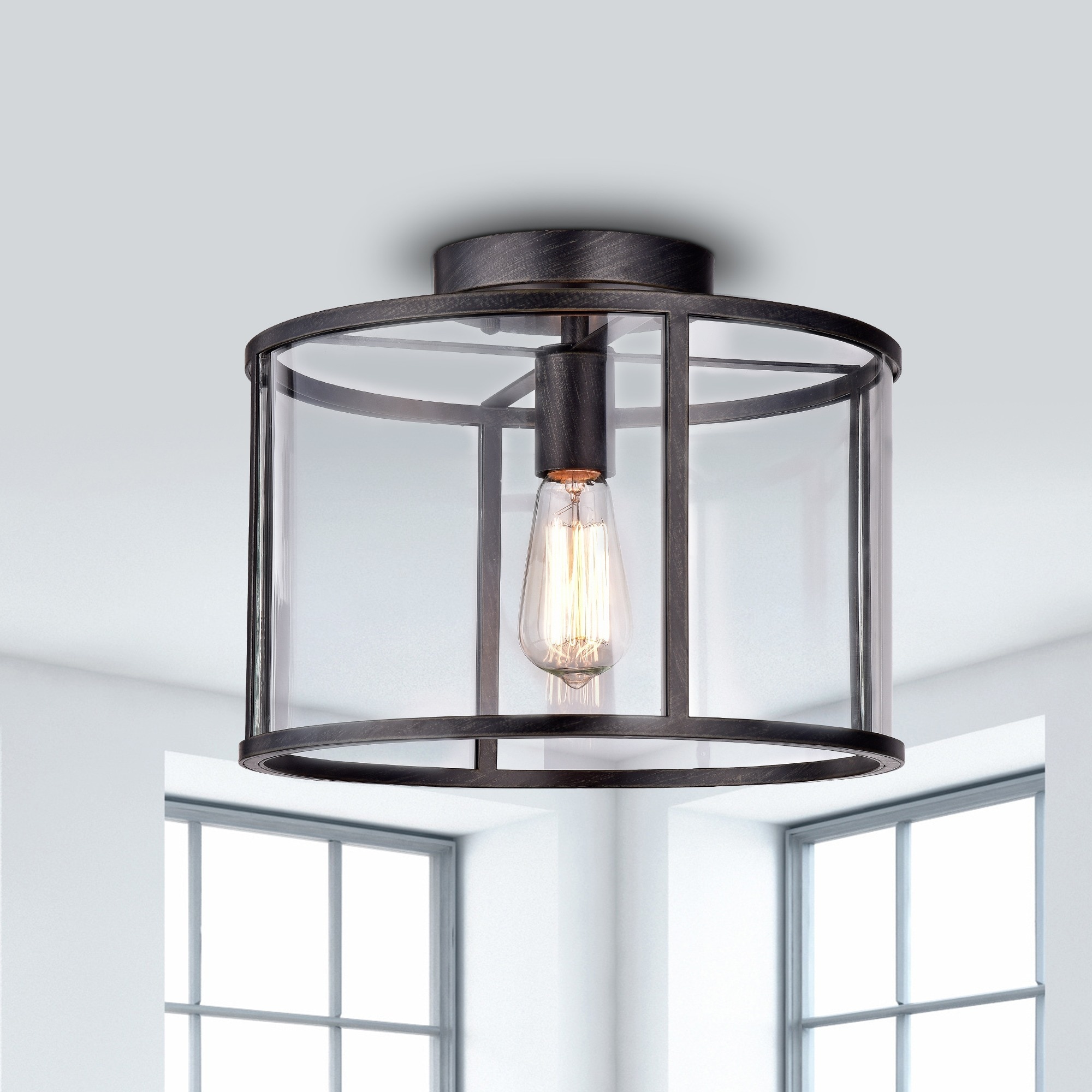 black cage flush mount light