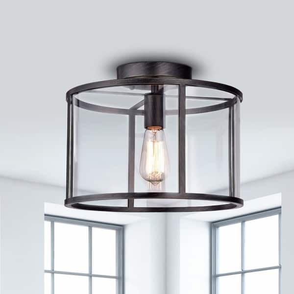 Shop La Pedriza Antique Black Clear Glass Cage Flush Mount