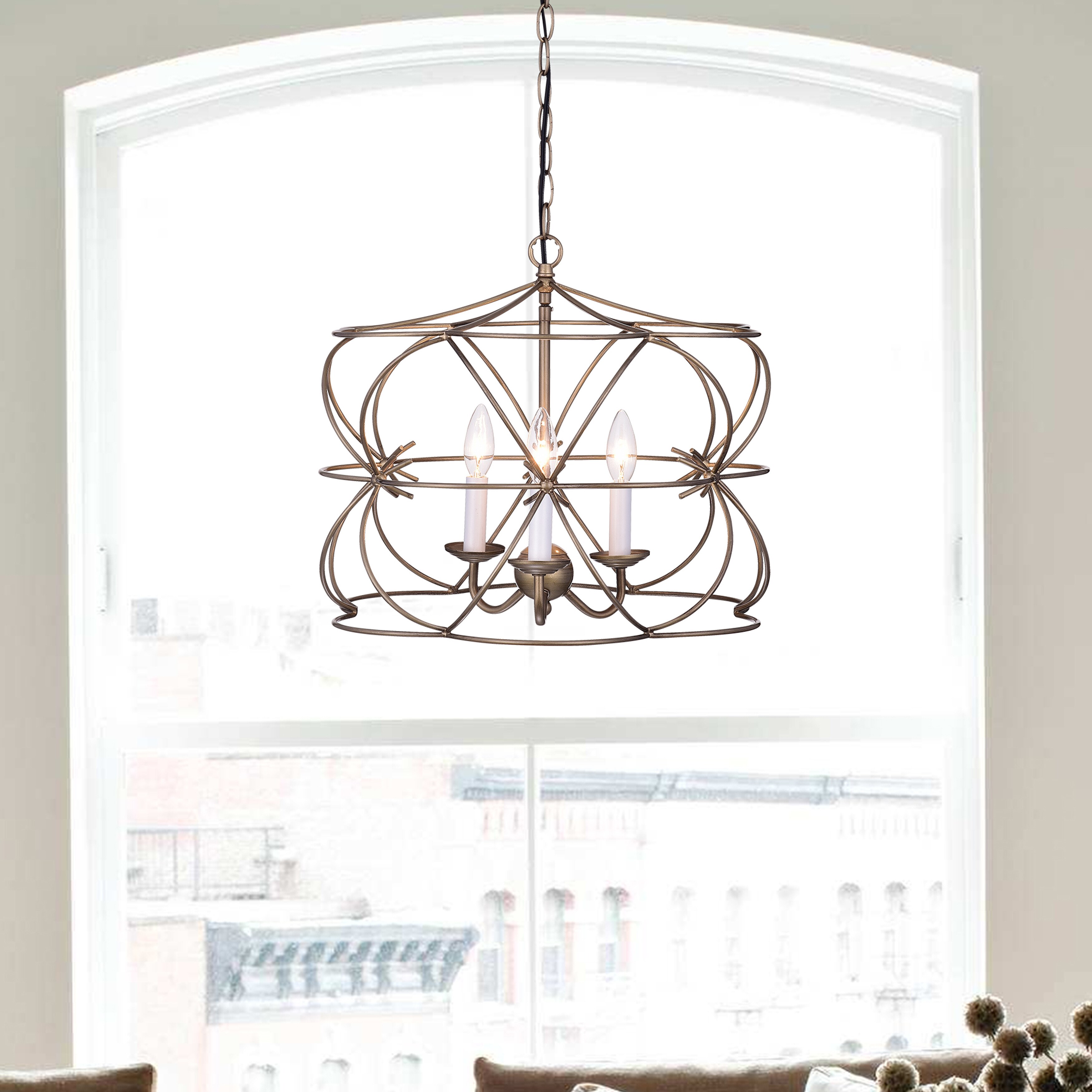 Joshua Antique Copper 3-Light Iron Stem Cage Chandelier (Antique Copper, 3-Light, Cage Chandelier) - Chandeliers For Bedrooms by Overstock.com
