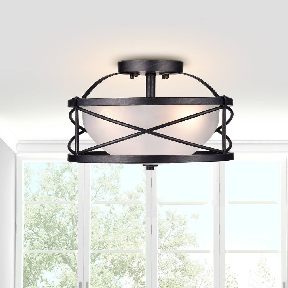 Blanca Antique Black Opal Glass Shade Semi-Flush Mount Chandelier - Antique Black