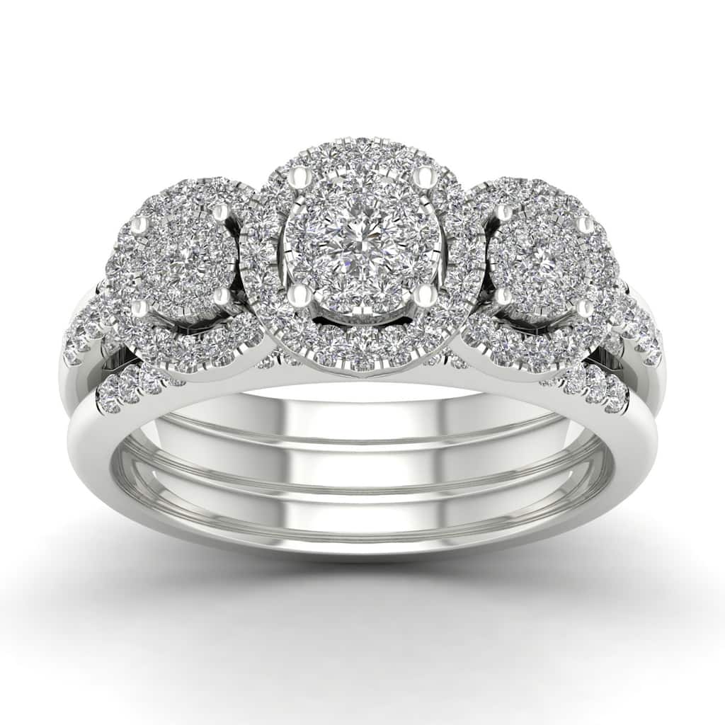 De Couer IGI Certified 3/4ct TDW Diamond Three Stone Bridal Set