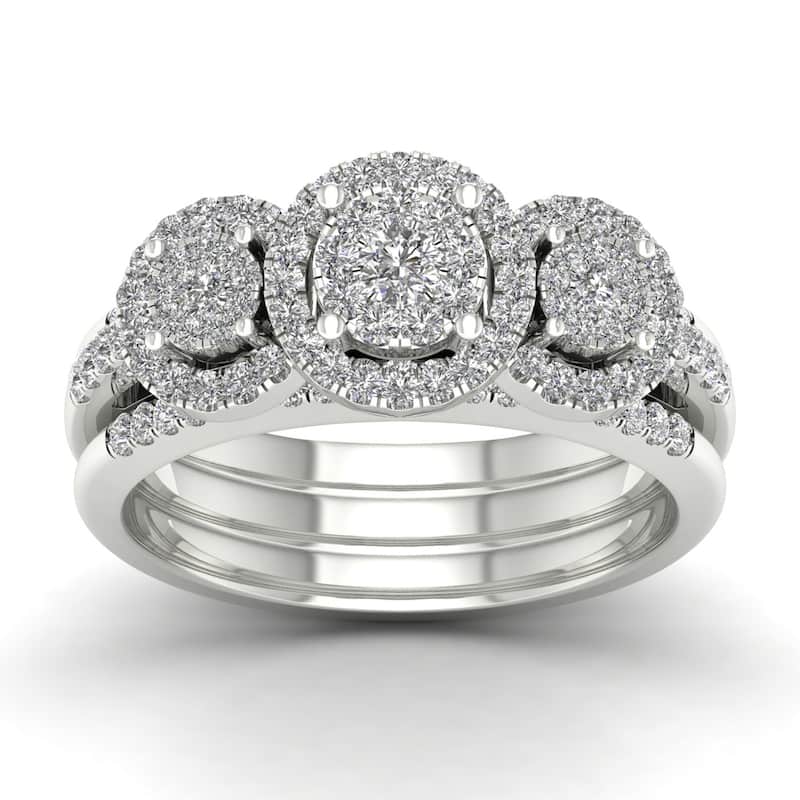 De Couer IGI Certified 3/4ct TDW Diamond Three Stone Bridal Set