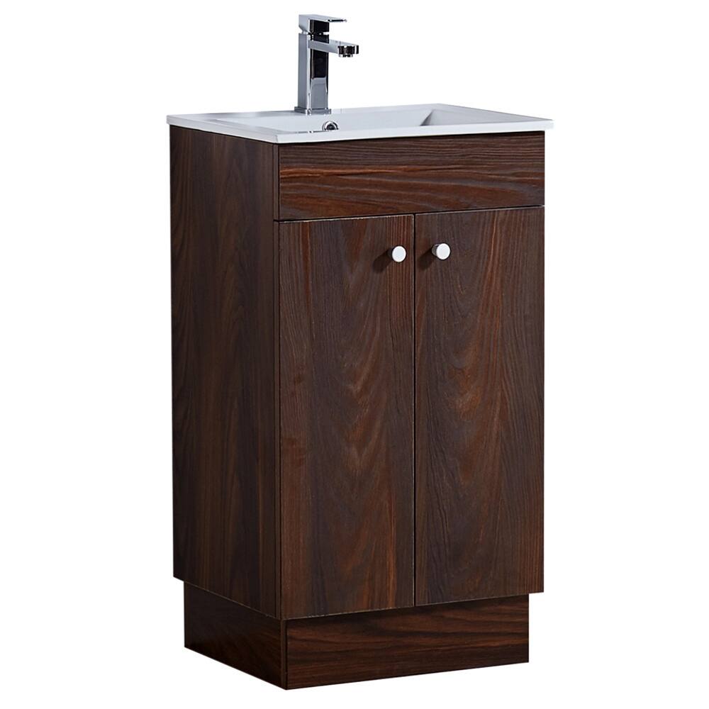 Infurniture 19.5-inch Bathroom Vanity with Ceramic Sink in Brown Elm Wood Texture Finish