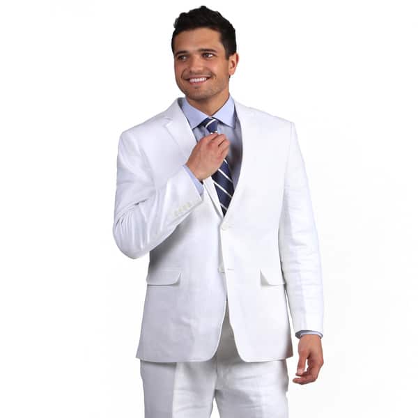 Adolfo Men's White Linen Classic 2-button Suit in White (44S/ 38 Waist ...