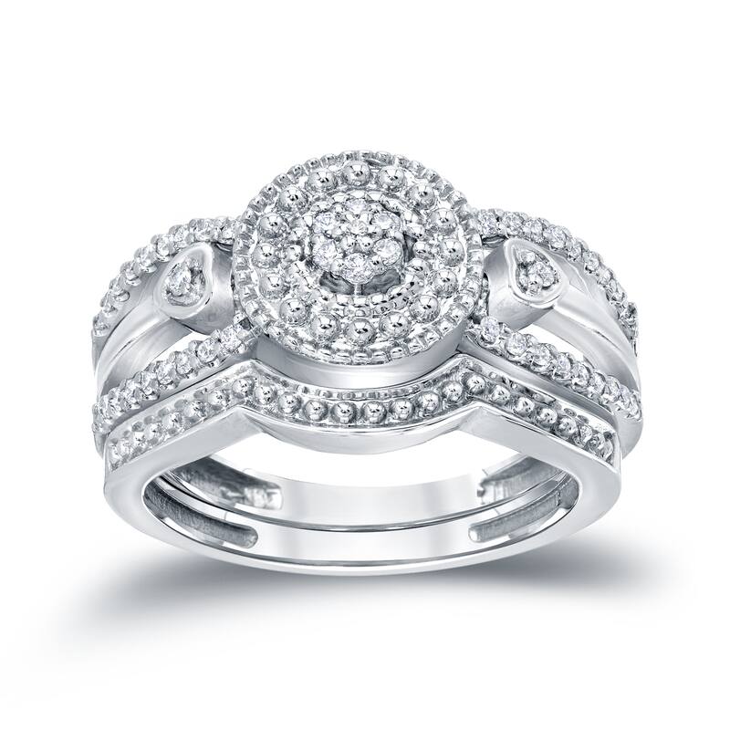 Auriya 1/4ctw Heart Shaped Halo Diamond Engagement Ring Set 14k Gold
