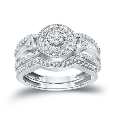 Auriya 1/4ctw Heart Shaped Halo Diamond Engagement Ring Set 14k Gold