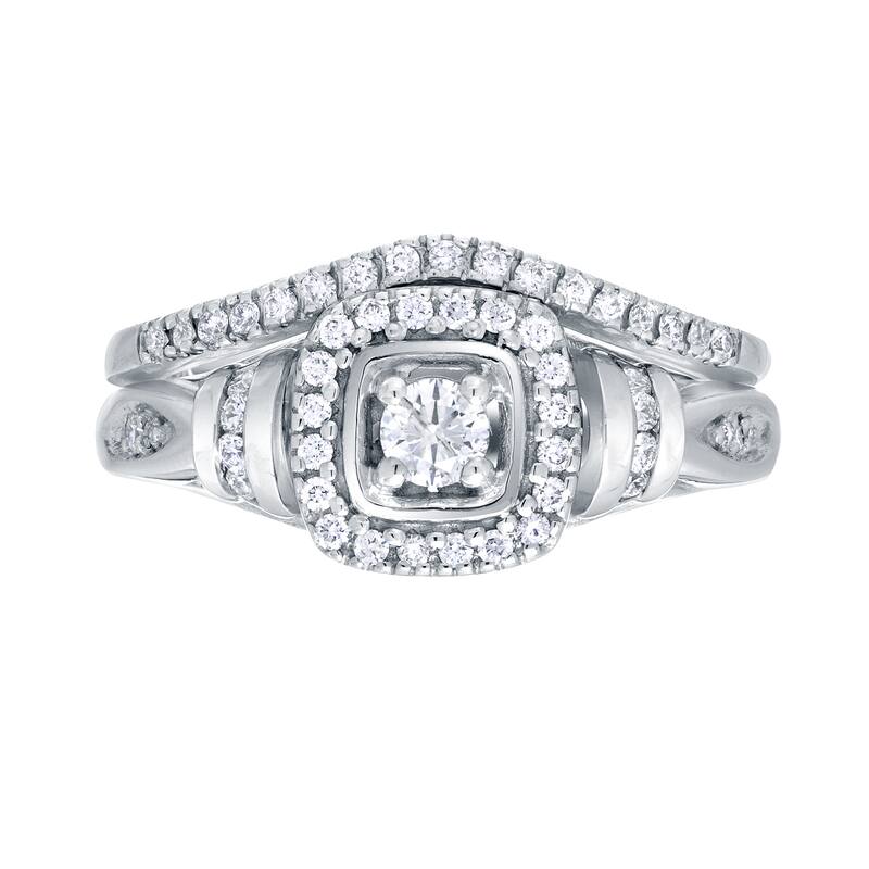 14k Gold 1/2ct TDW Modern Round Diamond Halo Engagement Ring Set by Auriya