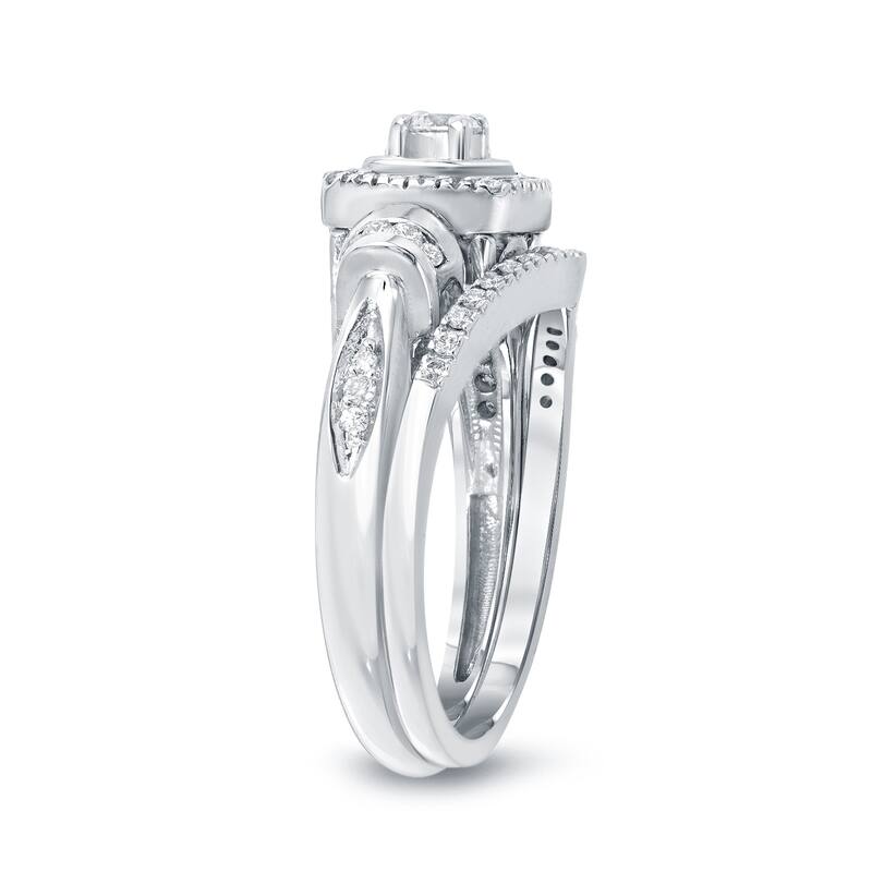 14k Gold 1/2ct TDW Modern Round Diamond Halo Engagement Ring Set by Auriya