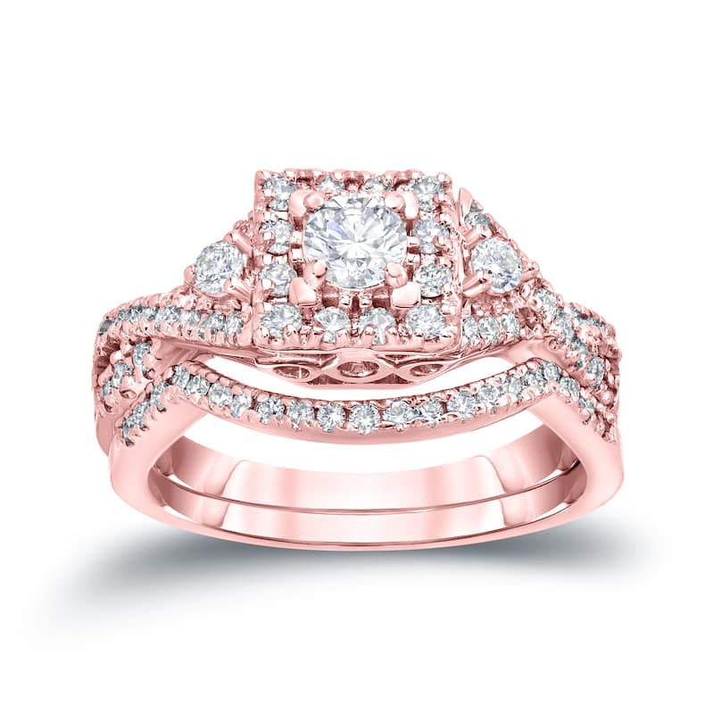 14k Gold 3/4ct TDW Braided Infinity Diamond Halo Engagement Ring Set by Auriya