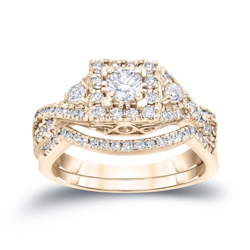 14k Gold 3/4ct TDW Braided Infinity Diamond Halo Engagement Ring Set by Auriya